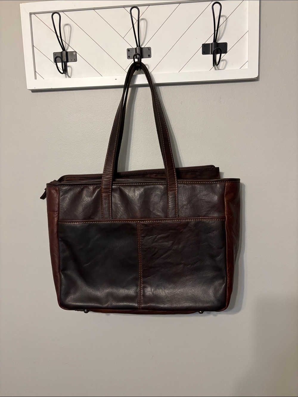 Jack Georges Buffalo Leather business voyage Tote Briefcase - Brown Two-Tone